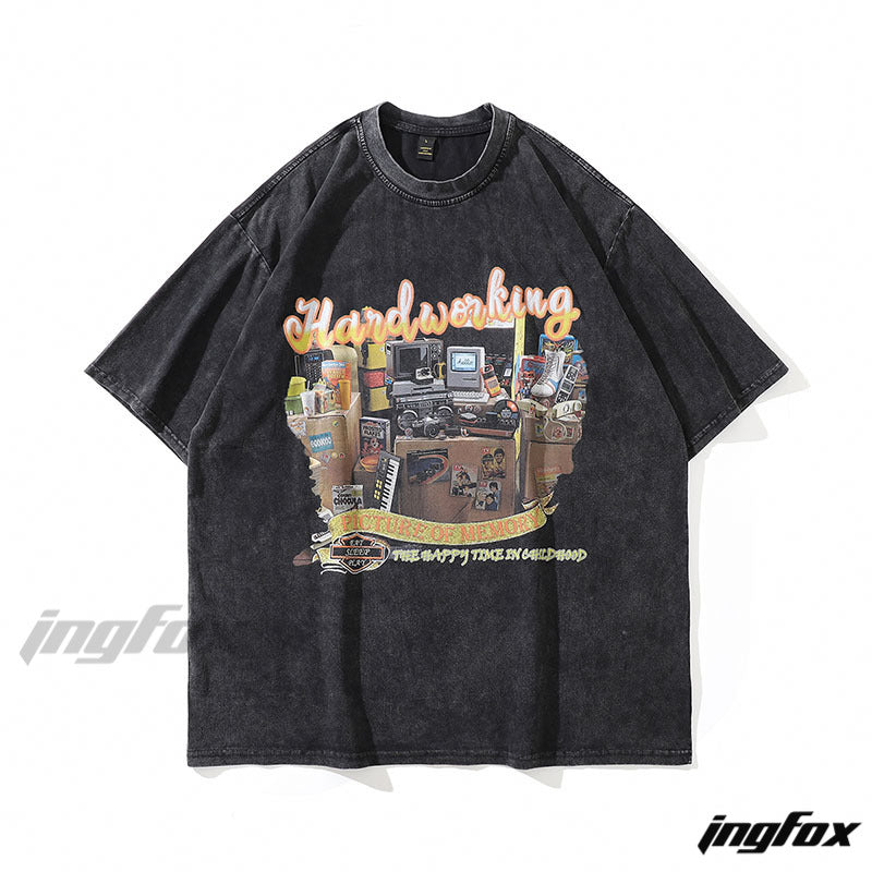 Nostalgic Hardworking - Vintage Washed Oversized T-Shirt
