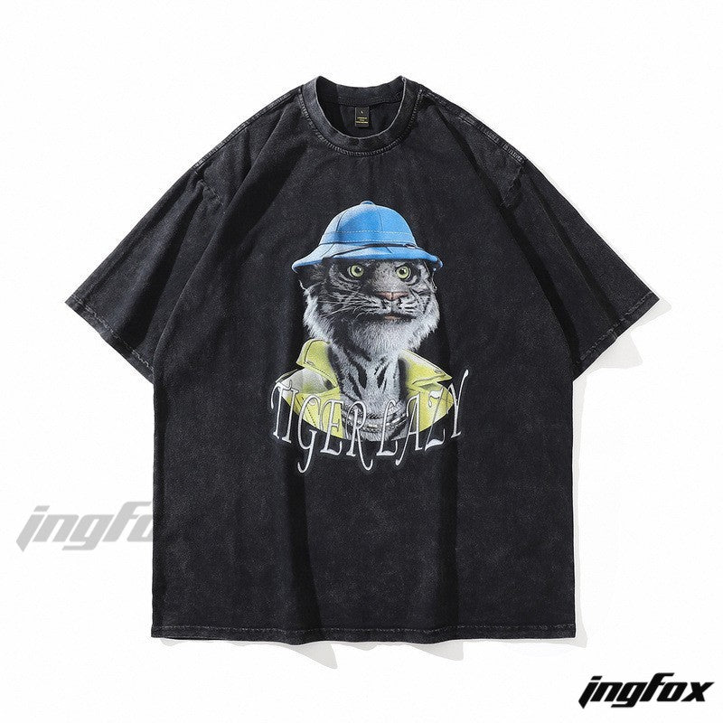 TIGER LAZY Animal - Vintage Washed Oversized T-Shirt