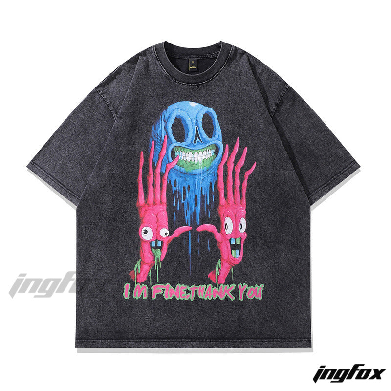 Creepy Skull Hand Vibe - Vintage Washed Oversized T-Shirt