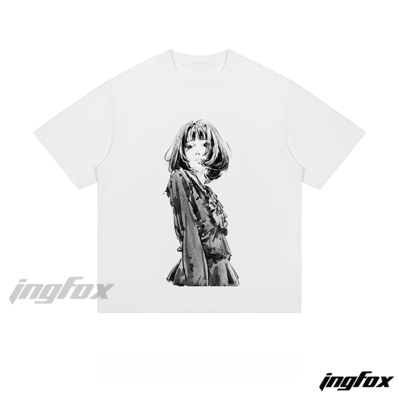 Ink - Drawn Girl Portrait - Loose Fit Short Sleeve T-Shirt