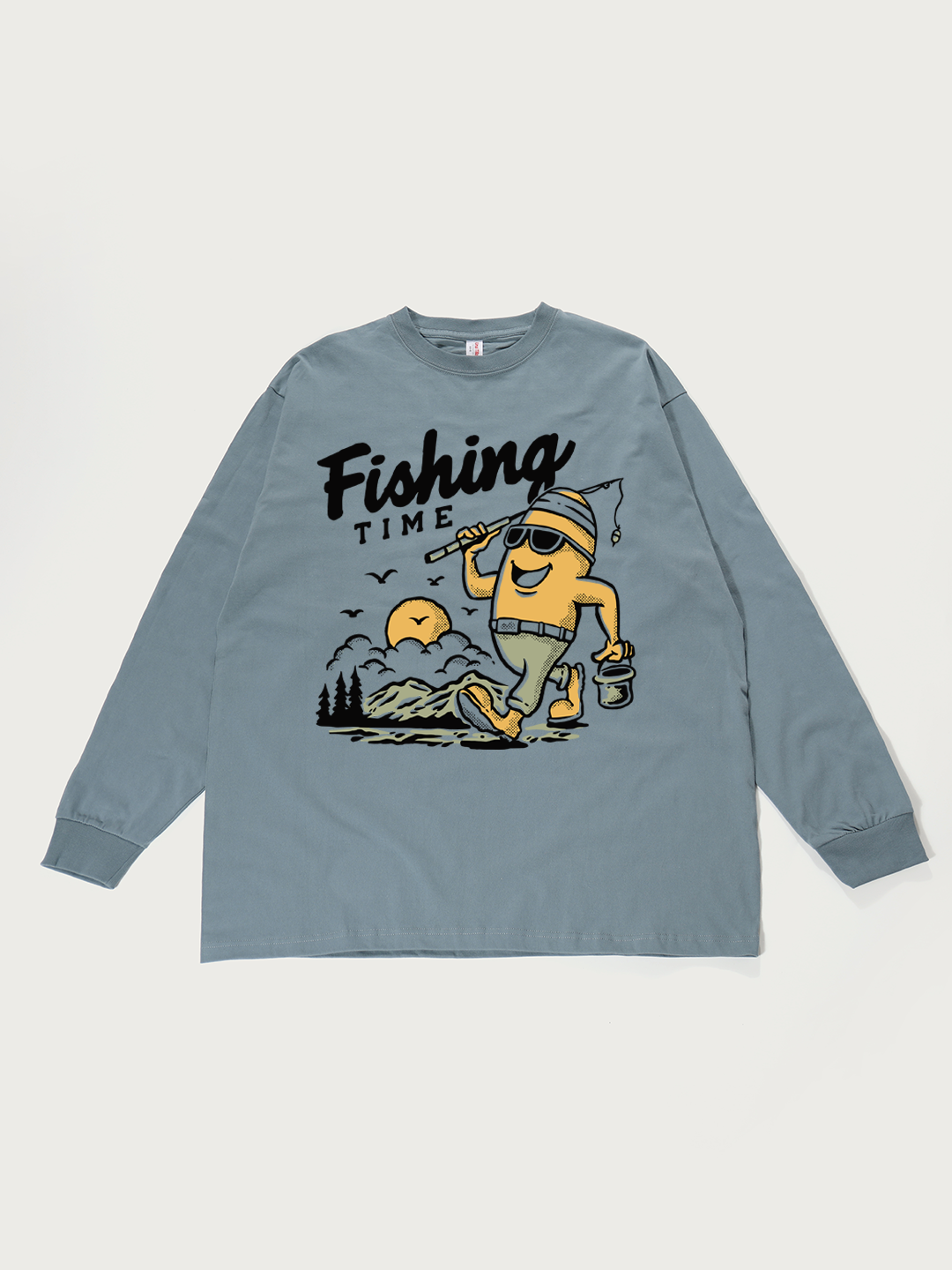 Fishing Time Cartoon - Unisex Retro Cotton Long Sleeve T-Shirt
