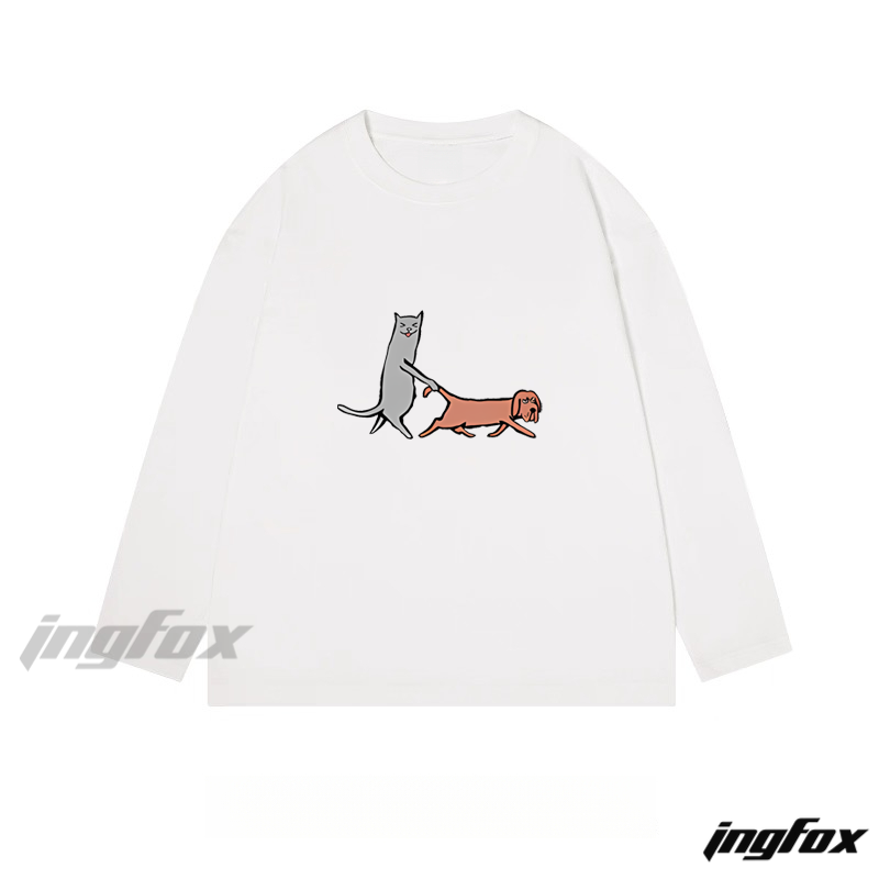 Cat and Dog Companion - Themed Classic Cotton Long Sleeve Tee
