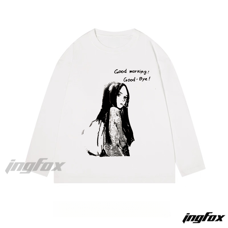 "Good morning: Good - Bye!" Graphic Long - Sleeve Tee