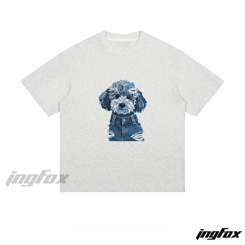Denim - Wearing Dog Graphic - Loose Fit Short Sleeve T-Shirt
