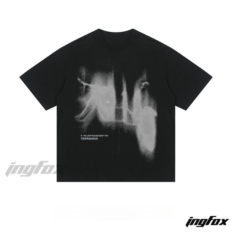 Blurred Organ Text - Loose Fit Short Sleeve T - Shirt