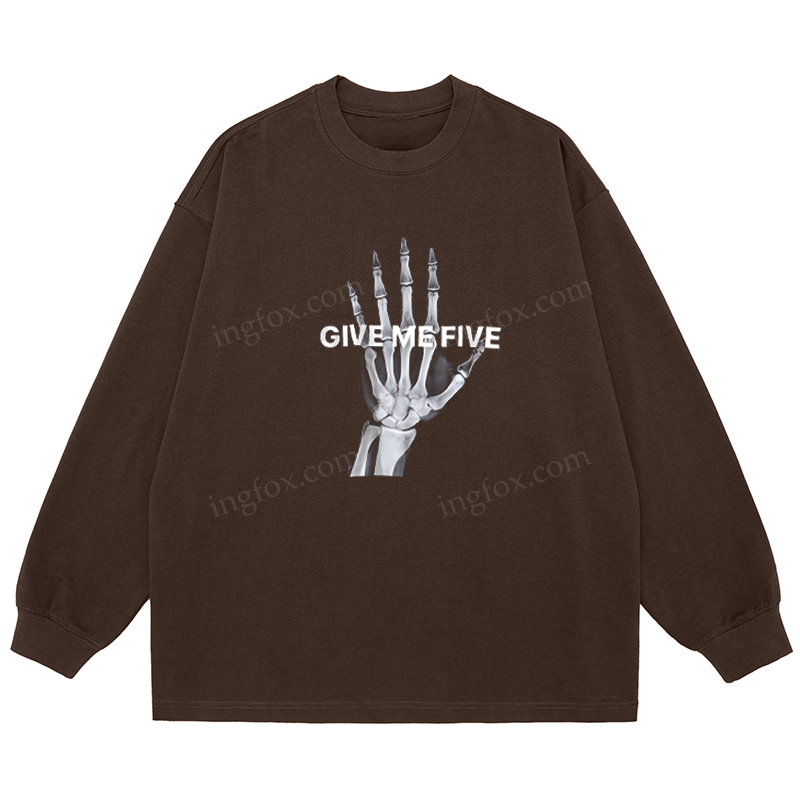 Skeleton Hand "GIVE ME FIVE" - Classic Unisex Fit Cotton Long Sleeve Tee