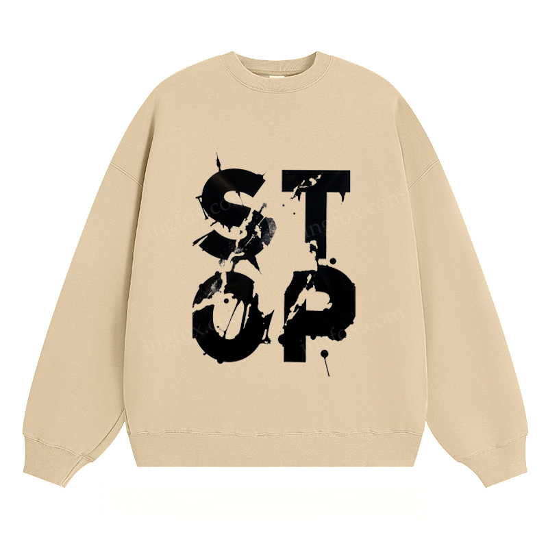 Distressed "STOP" Text - Classic Unisex Fit Crewneck Sweatshirt
