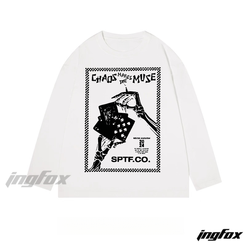 "Chaos Makes The Muse" Skeleton - Themed Classic Cotton Long Sleeve Tee
