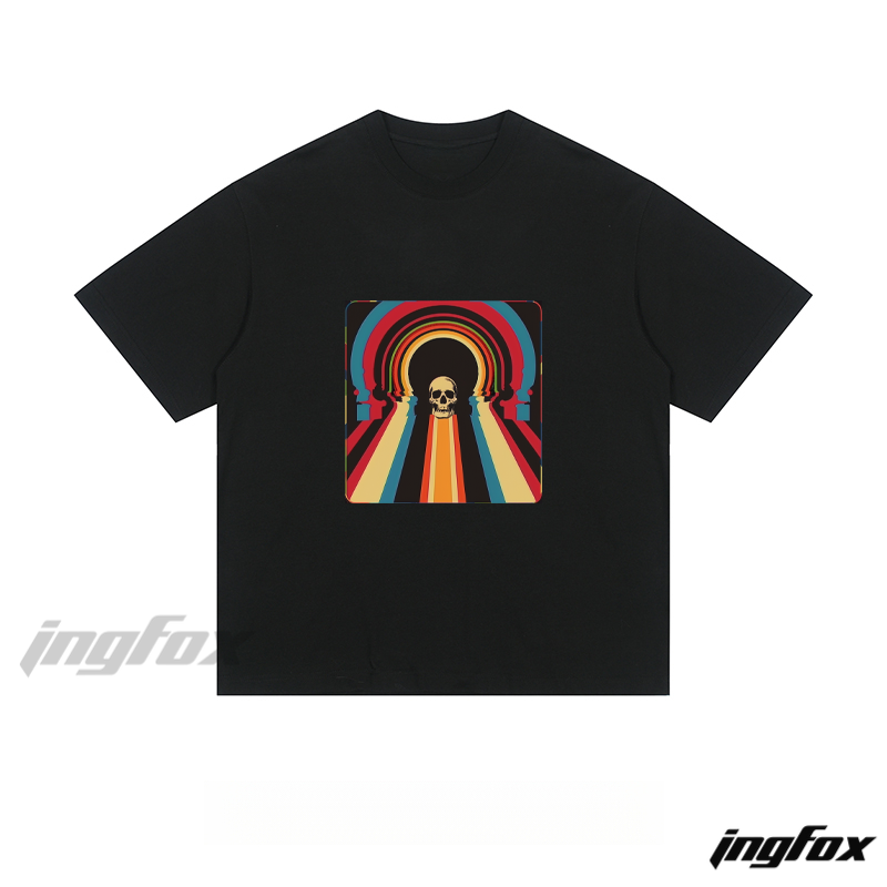 Retro Psychedelic Skull - Loose Fit Short Sleeve T - Shirt