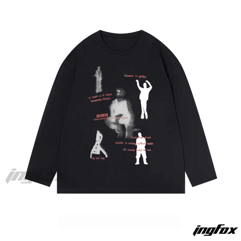 Artistic Silhouette and Text - Themed Classic Cotton Long Sleeve Tee