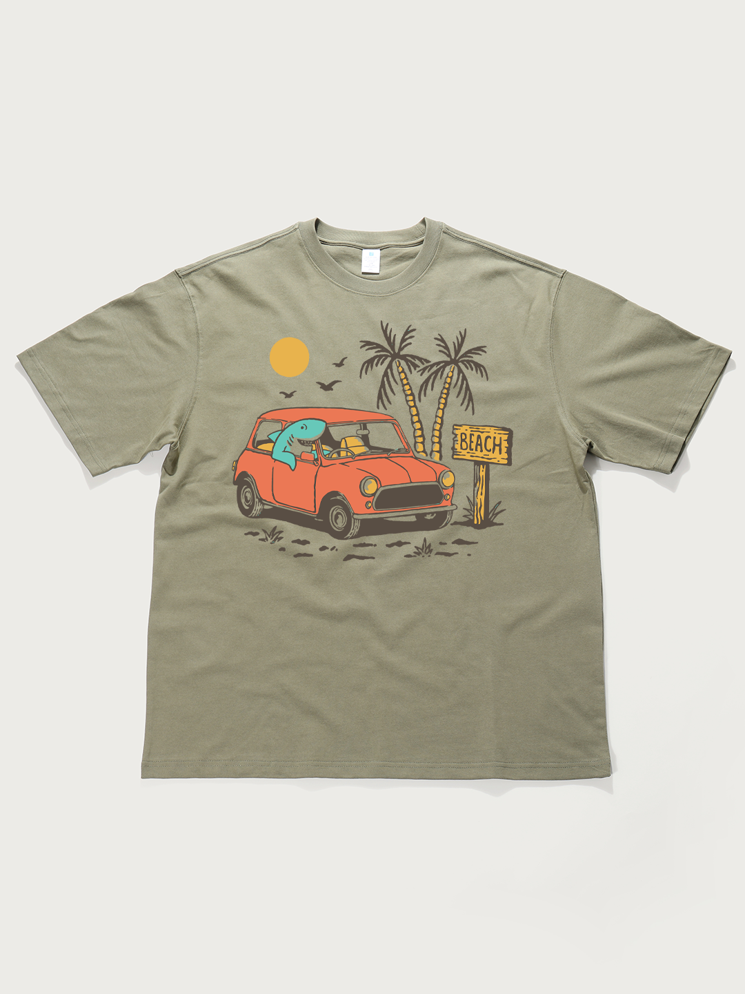 Beach Car Cartoon - Unisex Retro Cotton Short Sleeve T-Shirt