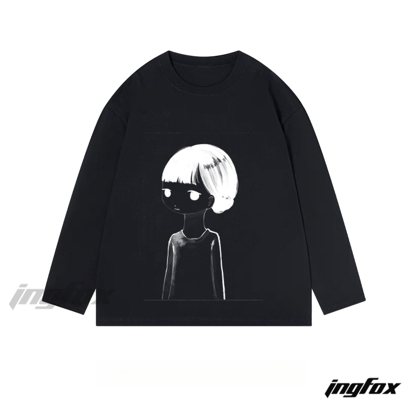 Ink - Style Girl Portrait - Classic Cotton Long Sleeve Tee