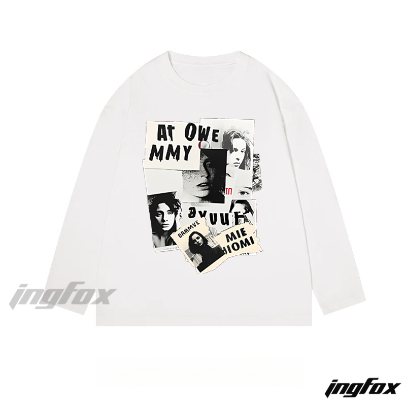 Collage - Style Portrait Graphic - Classic Cotton Long Sleeve Tee