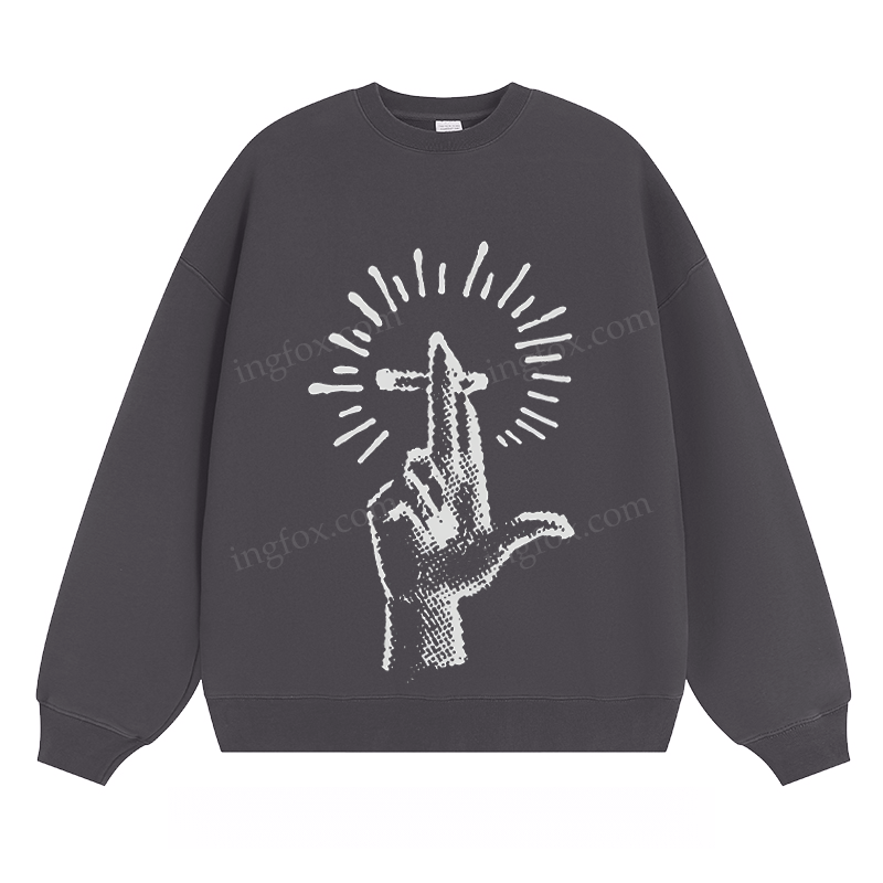 Artistic Hand & Cross Graphic - Classic Unisex Fit Crewneck Sweatshirt