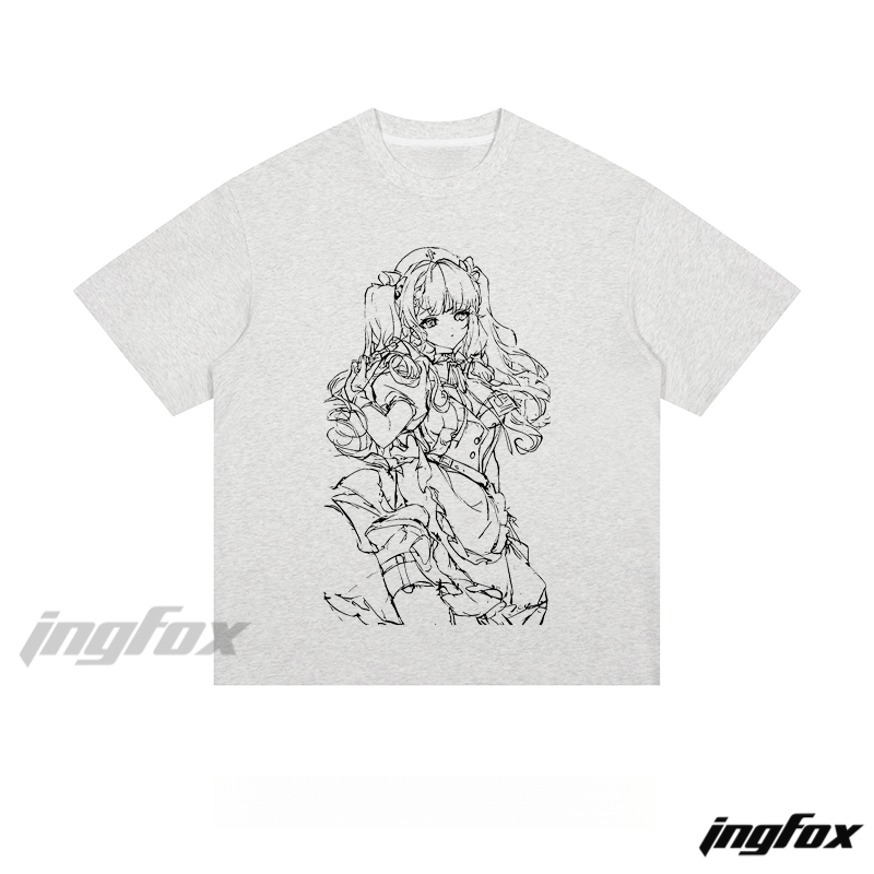 Anime - Style Girl Line Art - Loose Fit Short Sleeve T-Shirt