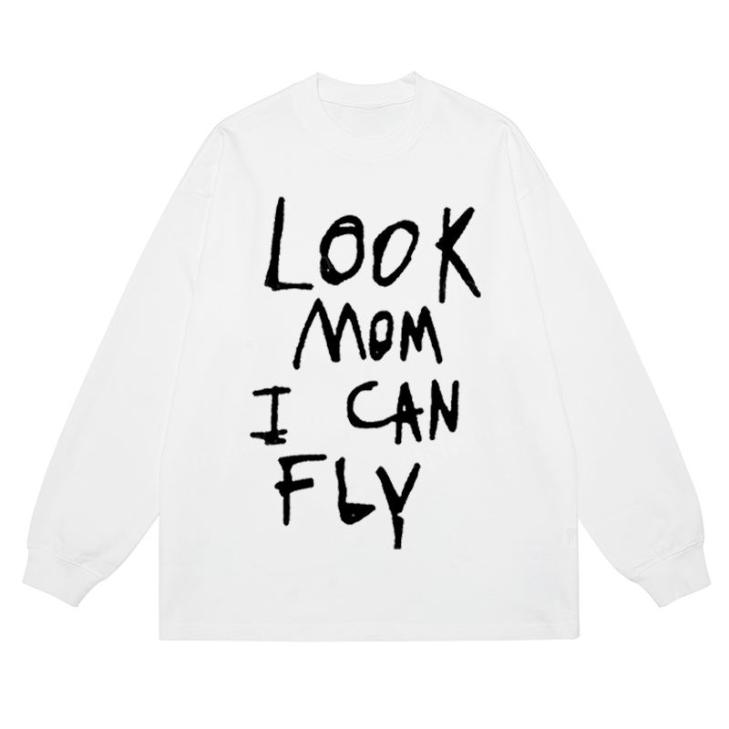 "Look Mom I Can Fly" Slogan - Classic Unisex Fit Cotton Long Sleeve Tee