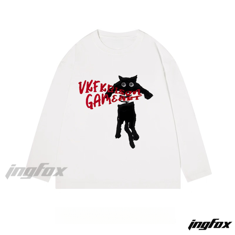 Playful Cat "VKFKrison GAMEart" Graphic - Classic Cotton Long Sleeve Tee