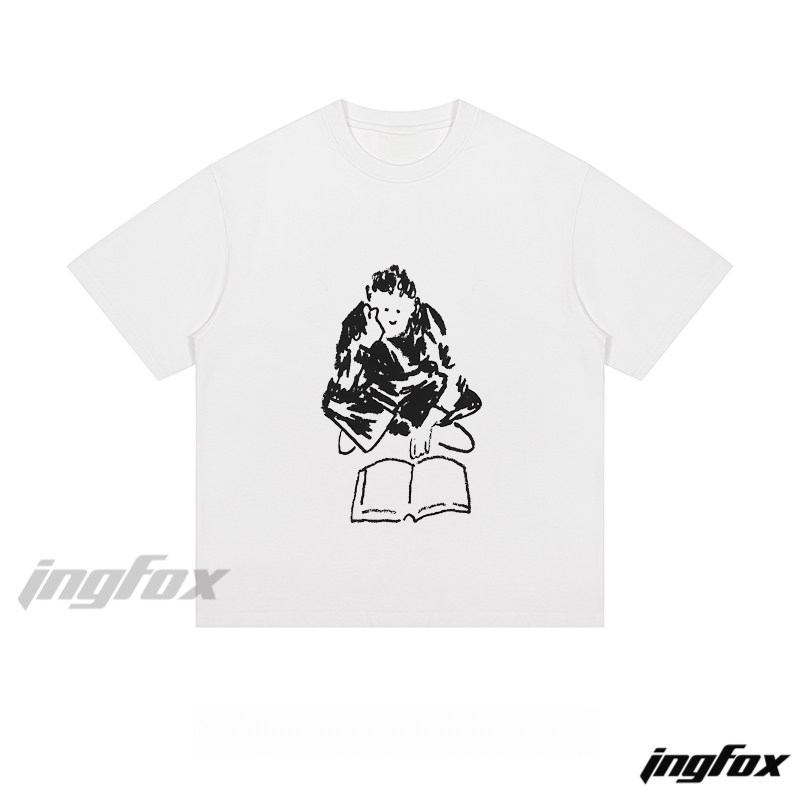 Ink - Sketch Reading Figure - Loose Fit Short Sleeve T - Shirt