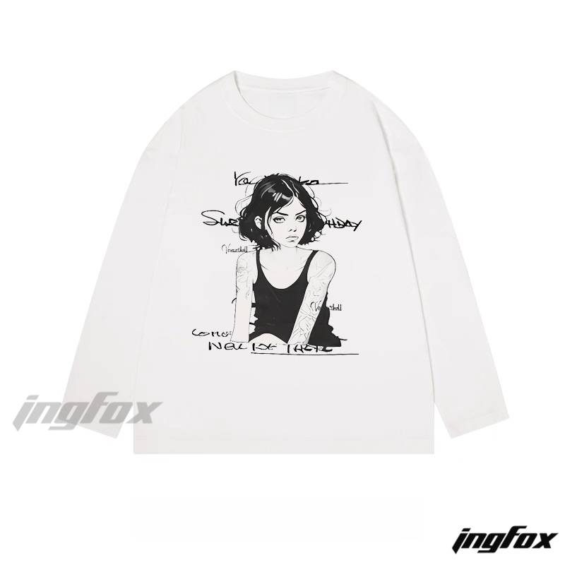 Artistic Girl Sketch - Classic Cotton Long Sleeve Tee