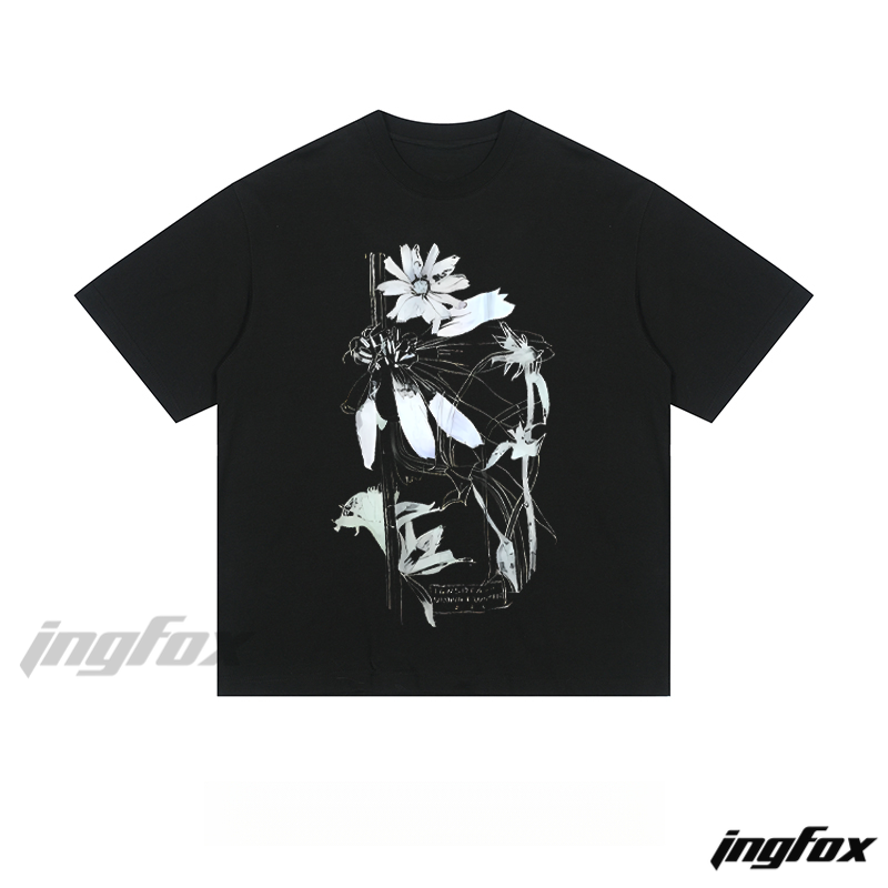 Ink Flower Sketch - Loose Fit Short Sleeve T - Shirt