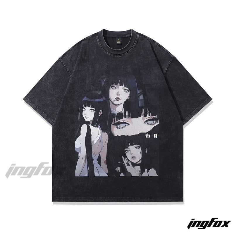 Anime Character Graphic - Vintage Washed Oversized T - Shirt