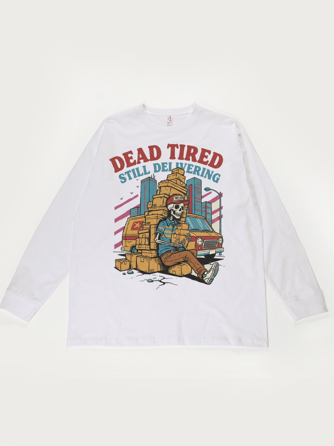 Dead Tired Still Delivering Skeleton - Unisex Retro Cotton Long Sleeve T-Shirt