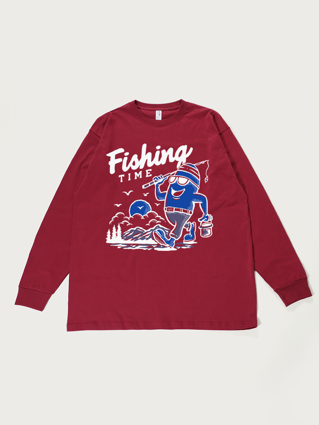 Fishing Time Cartoon - Unisex Retro Cotton Long Sleeve T-Shirt