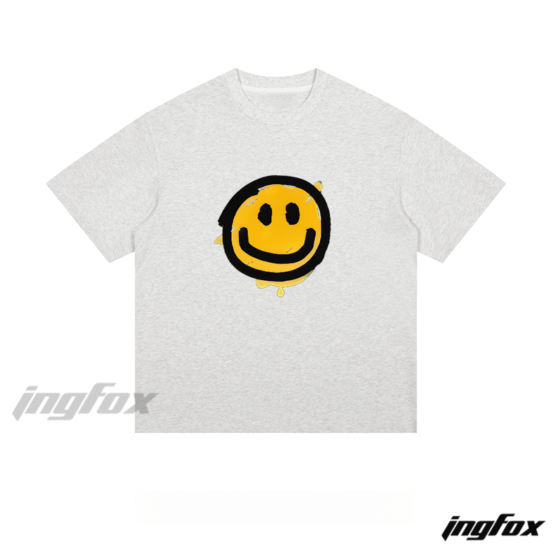 Distressed Smiley Face - Loose Fit Short Sleeve T - Shirt