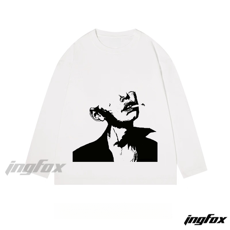 Graphic of a Person Smoking - Classic Cotton Long Sleeve Tee