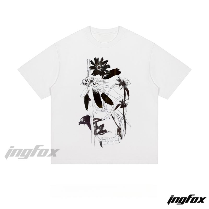 Ink Flower Sketch - Loose Fit Short Sleeve T - Shirt