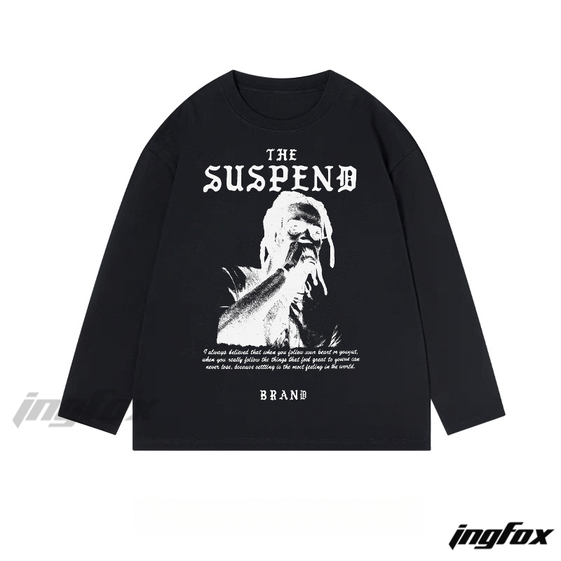 "The Suspend" Portrait and Text Graphic - Classic Cotton Long Sleeve Tee