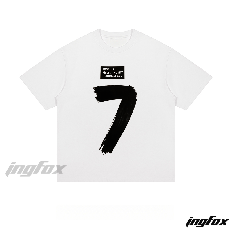 Brushstroke "7" Graphic - Loose Fit Short Sleeve T - Shirt