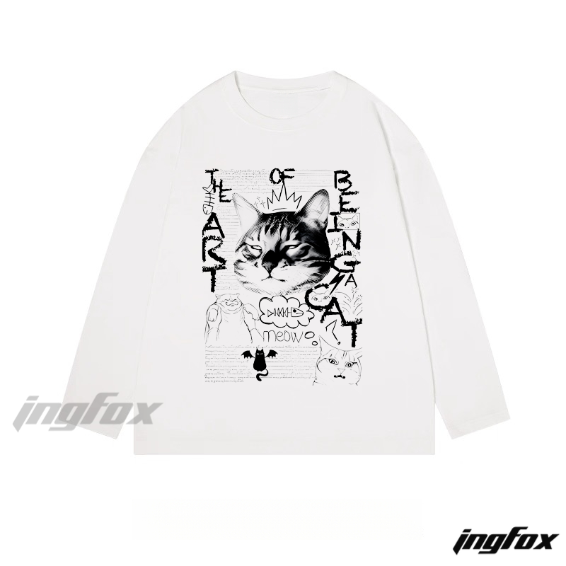"The Art of Being a Cat" Cat - Themed Collage Graphic - Classic Cotton Long Sleeve Tee