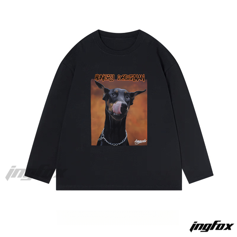"Hungry Doberman" Dog - Themed Classic Cotton Long Sleeve Tee