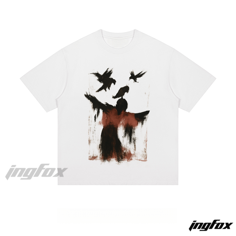 Ink Silhouette & Birds - Loose Fit Short Sleeve T - Shirt