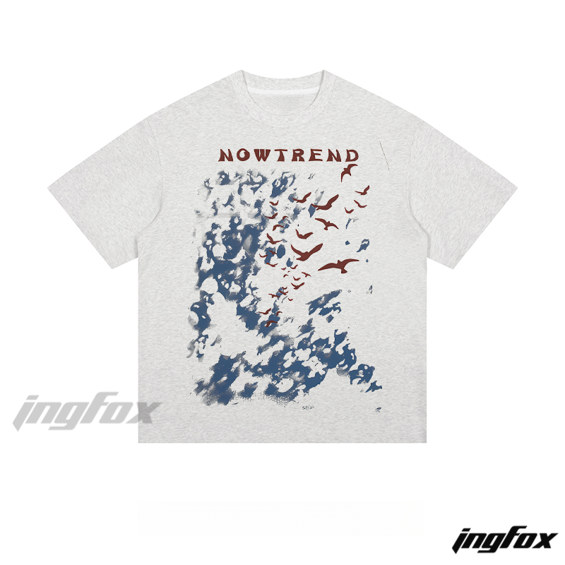 "NOWTREND" Abstract Sky & Birds - Loose Fit Short Sleeve T-Shirt