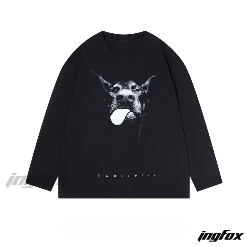 Dobermann Portrait Graphic - Classic Cotton Long Sleeve Tee