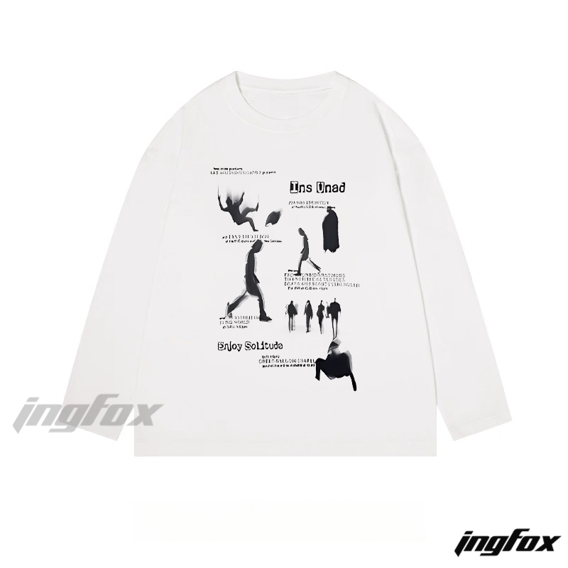 "Enjoy Solitude" Artistic Silhouette and Text - Themed Classic Cotton Long Sleeve Tee