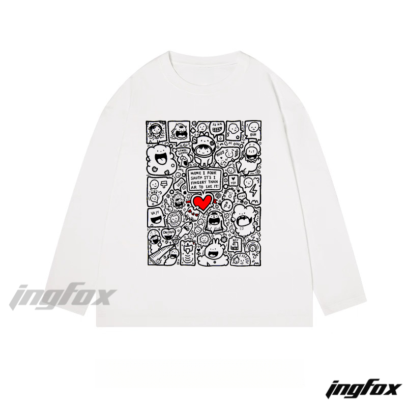Whimsical Doodle Collage Graphic - Classic Cotton Long Sleeve Tee