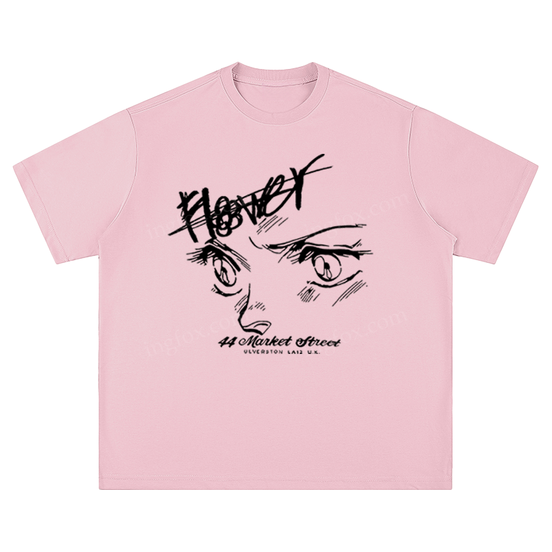 Anime Eyes & "Flower" Slogan - Unisex Fit Short Sleeve T - Shirt