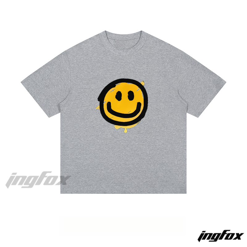 Distressed Smiley Face - Loose Fit Short Sleeve T - Shirt