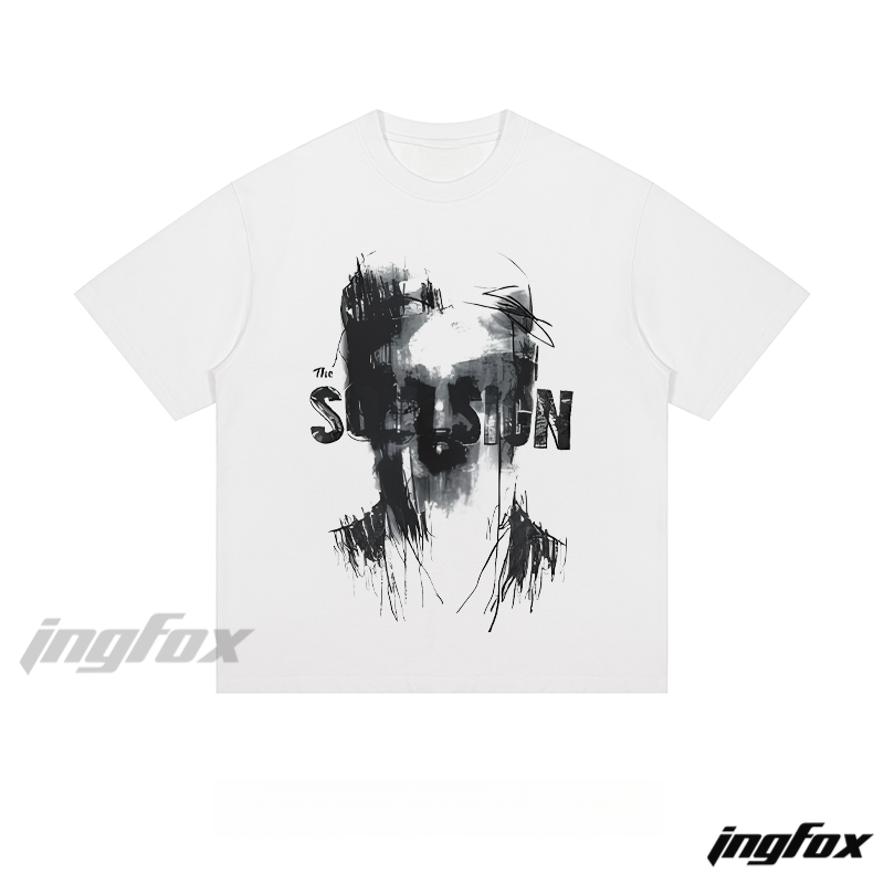 Grunge Portrait Graphic - Loose Fit Short Sleeve T - Shirt