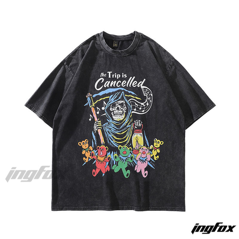"the Trip is Cancelled" Graphic - Vintage Washed Oversized T - Shirt