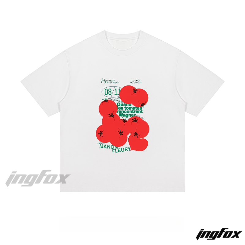Tomato & Text Collage Graphic - Loose Fit Short Sleeve T-Shirt