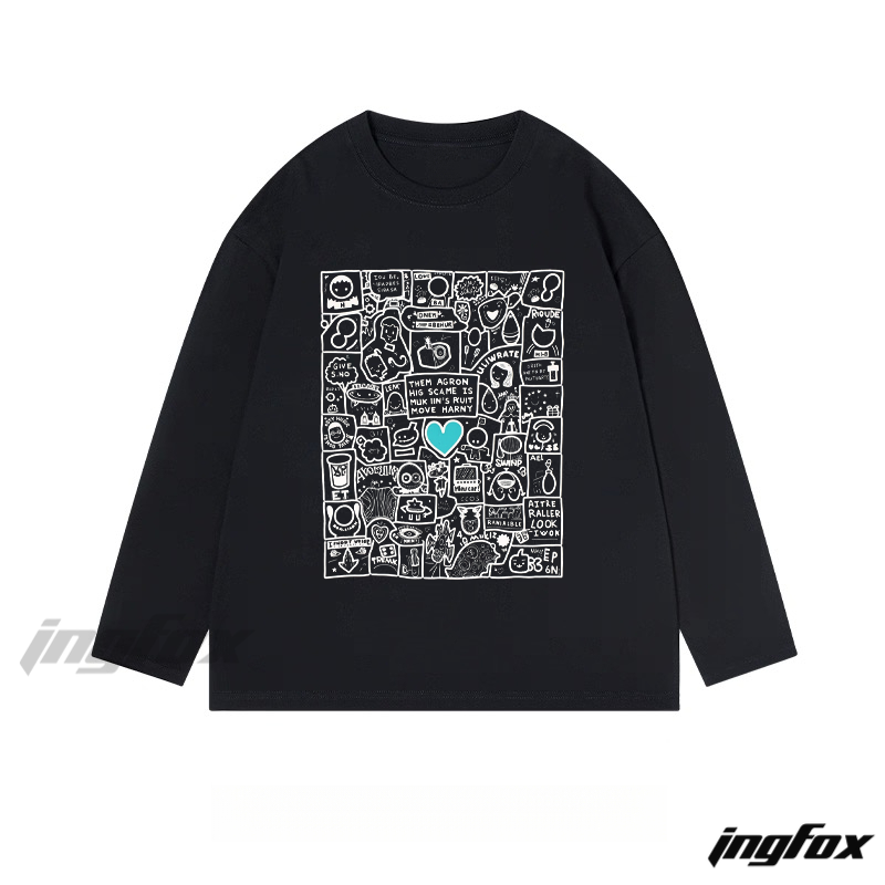 Doodle Collage Graphic - Classic Cotton Long Sleeve Tee