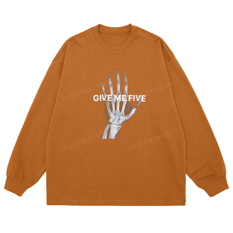 Skeleton Hand "GIVE ME FIVE" - Classic Unisex Fit Cotton Long Sleeve Tee