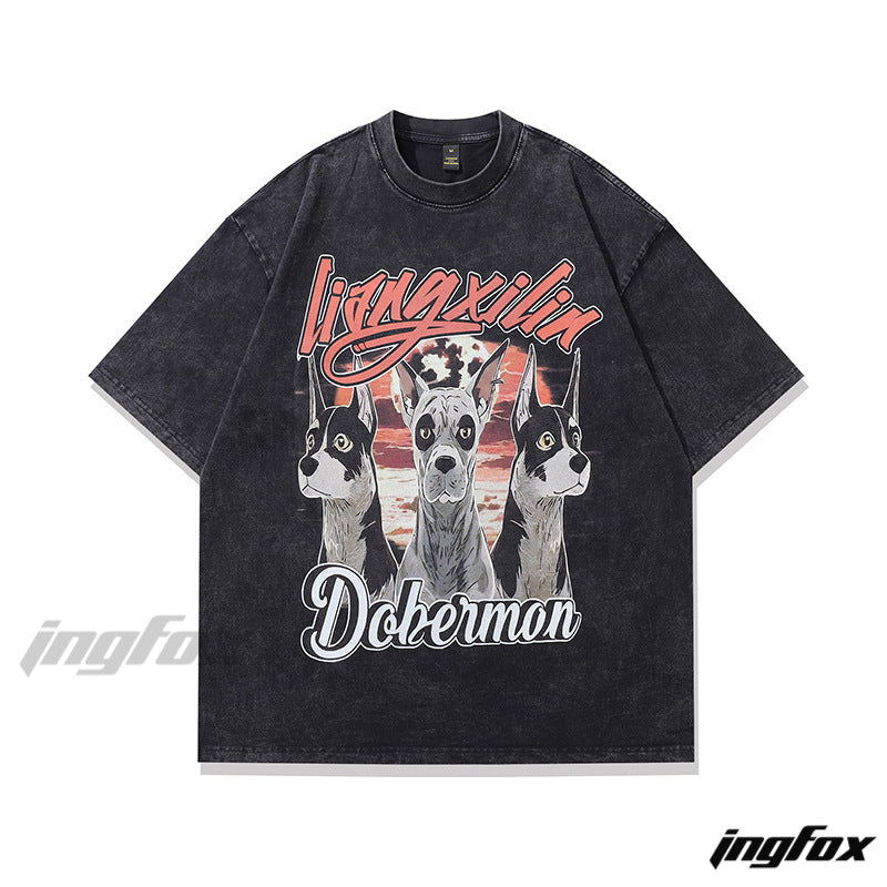 Doberman Graphic - Vintage Washed Oversized T - Shirt