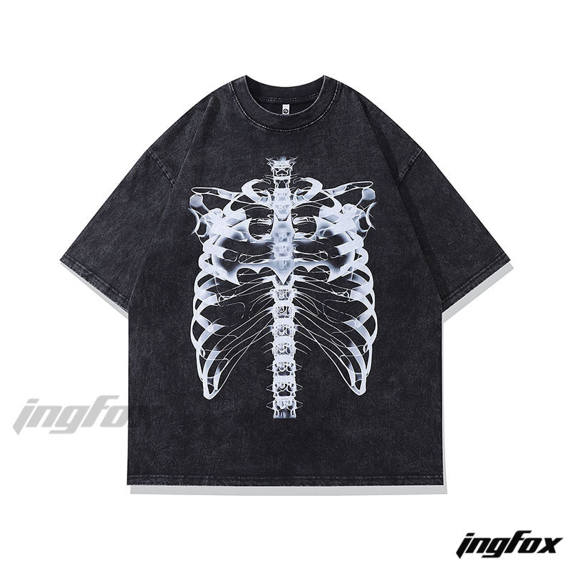 Skeleton - Butterfly Fusion Graphic - Vintage Washed Oversized T - Shirt