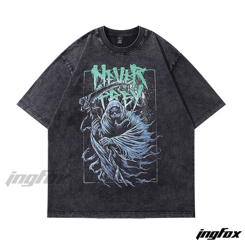 Gothic Reaper Never Free Vibe - Vintage Washed Oversized T-Shirt