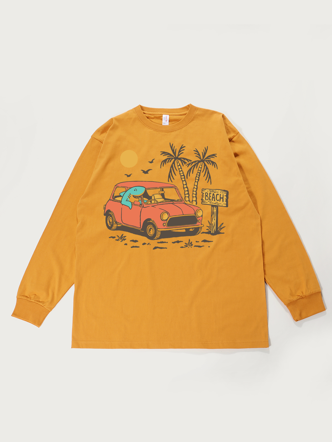 Beach Car Cartoon - Unisex Retro Cotton Long Sleeve T-Shirt